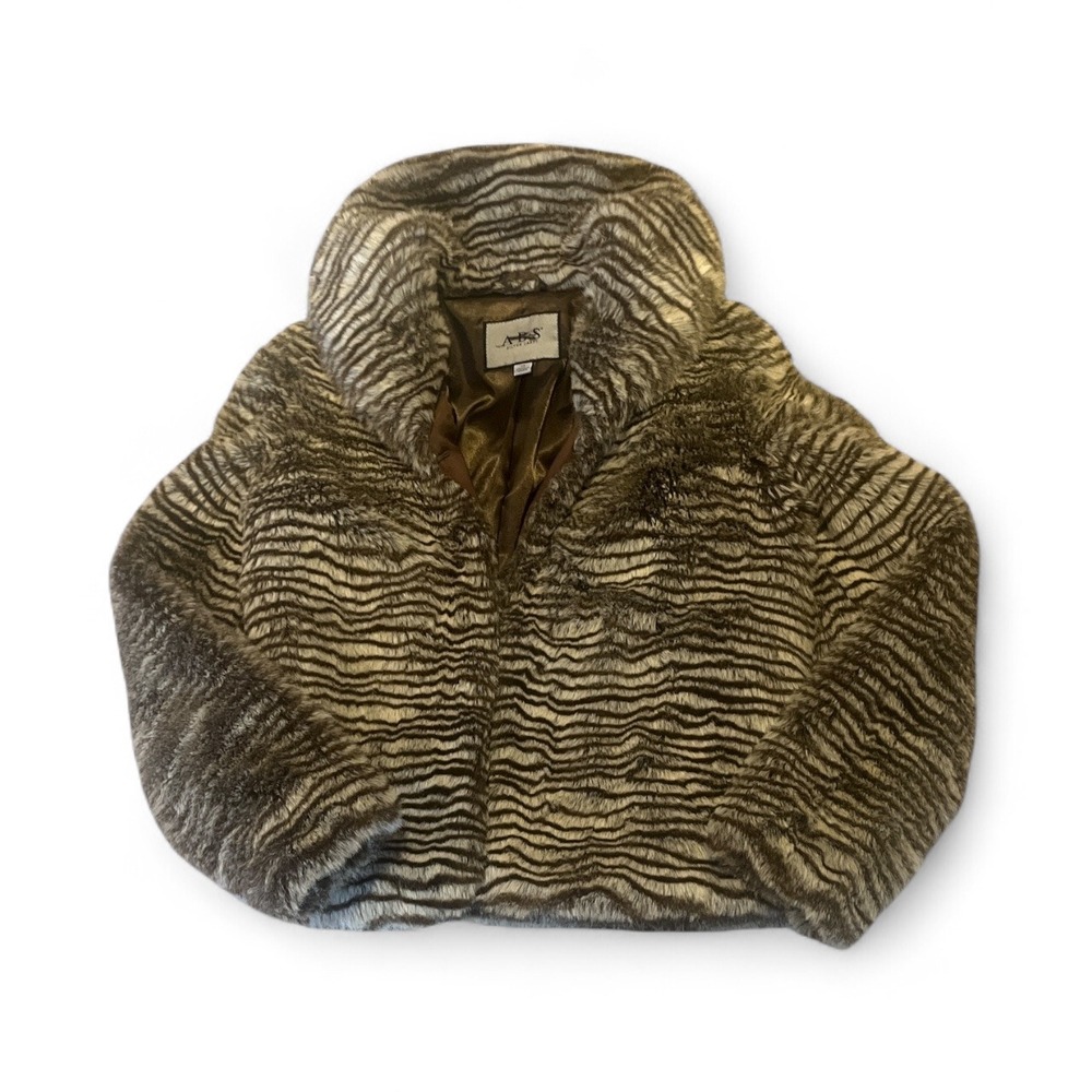 ABS Silver Label Faux Fur Zebra Print Jacket Coat Cropped XS